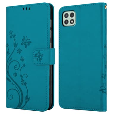 Samsung Galaxy A22 5G lommebokdeksel Blomster (blå)