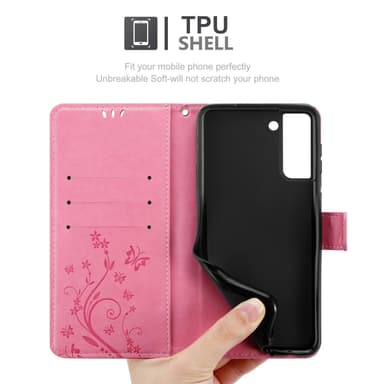 Samsung Galaxy S21 PLUS lommebokdeksel Blomster (rosa)