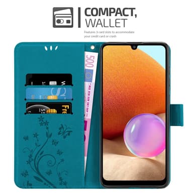 Samsung Galaxy A32 4G lommebokdeksel Blomster (blå)