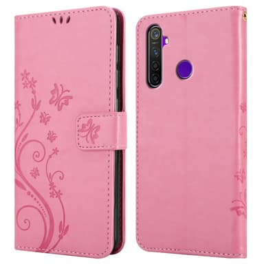 Realme 5 / 5i / 6i / C3 lommebokdeksel Blomster (rosa)