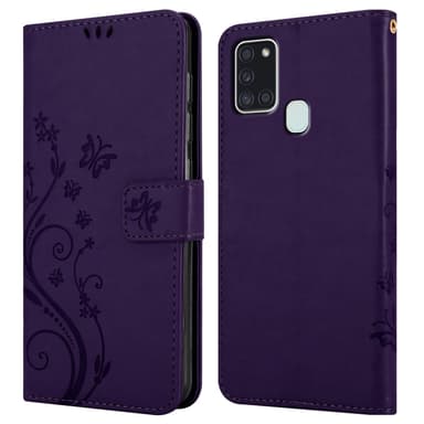 Samsung Galaxy A21s lommebokdeksel Blomster (lilla)