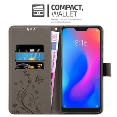 Xiaomi RedMi NOTE 6 PRO lommebokdeksel Blomster (grå)