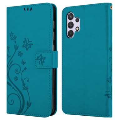 Samsung Galaxy A32 4G lommebokdeksel Blomster (blå)