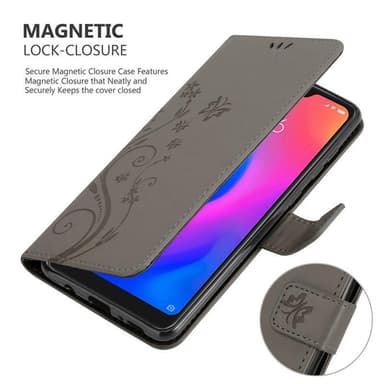 Xiaomi RedMi NOTE 6 PRO lommebokdeksel Blomster (grå)