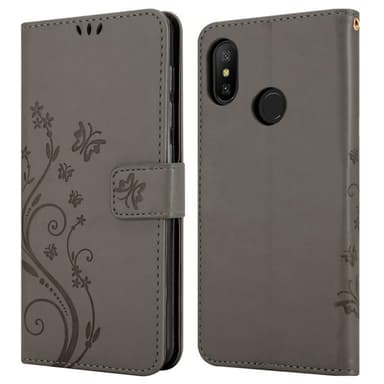 Xiaomi RedMi NOTE 6 PRO lommebokdeksel Blomster (grå)