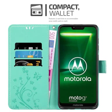 Motorola MOTO G7 POWER lommebokdeksel Blomster (Turkis)
