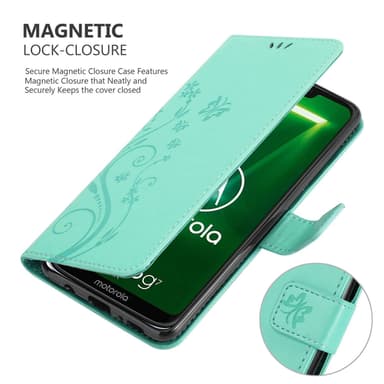 Motorola MOTO G7 POWER lommebokdeksel Blomster (Turkis)