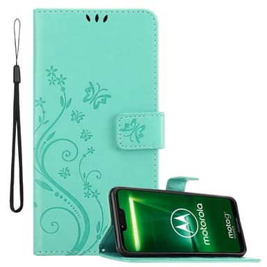 Motorola MOTO G7 POWER lommebokdeksel Blomster (Turkis)