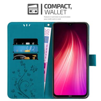 Xiaomi RedMi NOTE 8 lommebokdeksel Blomster (blå)