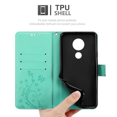 Motorola MOTO G7 POWER lommebokdeksel Blomster (Turkis)
