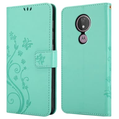 Motorola MOTO G7 POWER lommebokdeksel Blomster (Turkis)