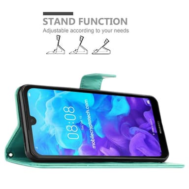 Huawei Y6 PRO 2019 lommebokdeksel Blomster (turkis)