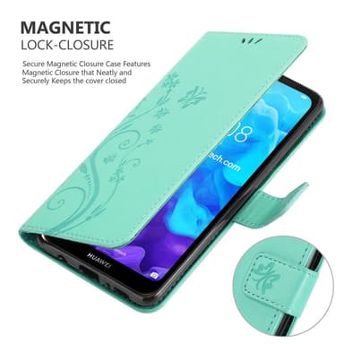 Huawei Y6 PRO 2019 lommebokdeksel Blomster (turkis)