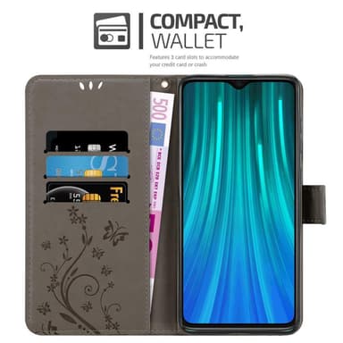 Xiaomi RedMi NOTE 8 PRO lommebokdeksel Blomster (grå)