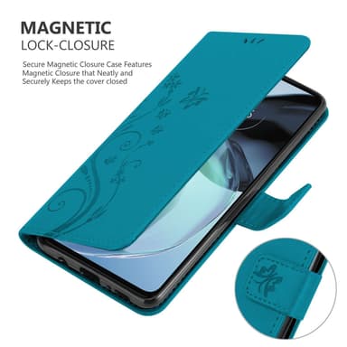 Motorola MOTO G72 lommebokdeksel Blomster (Blå)