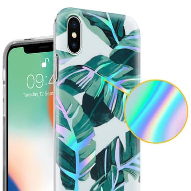 iPhone X / XS lommebokdeksel Blomster (hvit)