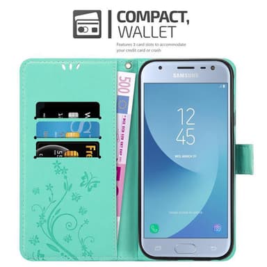 Samsung Galaxy J3 2017 lommebokdeksel Blomster (turkis)