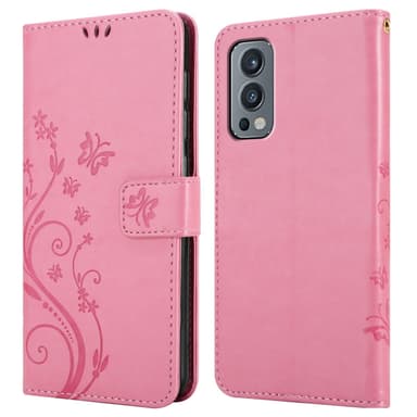 OnePlus Nord 2 5G lommebokdeksel Blomster (rosa)