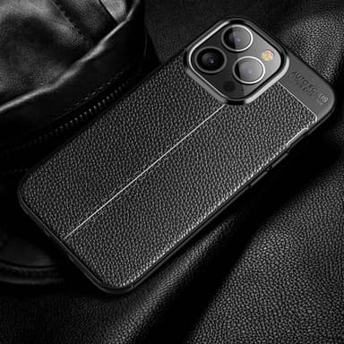 iPhone 13 PRO MAX Deksel Kunstskinn (svart)