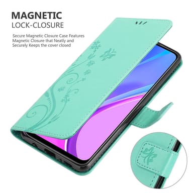 Xiaomi RedMi 9 lommebokdeksel Blomster (Turkis)