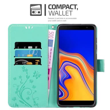 Samsung Galaxy J4 PLUS lommebokdeksel Blomster (turkis)