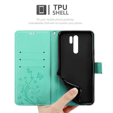 Xiaomi RedMi 9 lommebokdeksel Blomster (Turkis)