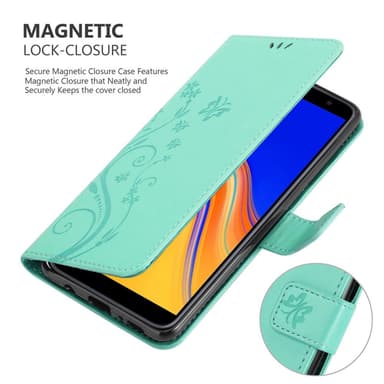 Samsung Galaxy J4 PLUS lommebokdeksel Blomster (turkis)