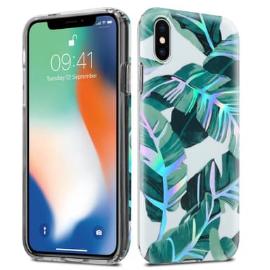 iPhone X / XS lommebokdeksel Blomster (hvit)