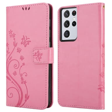 Samsung Galaxy S21 ULTRA lommebokdeksel Blomster (rosa)
