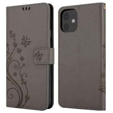 iPhone 11 lommebokdeksel Blomster (grå)