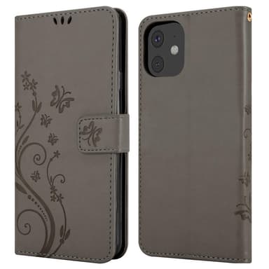 iPhone 11 lommebokdeksel Blomster (grå)