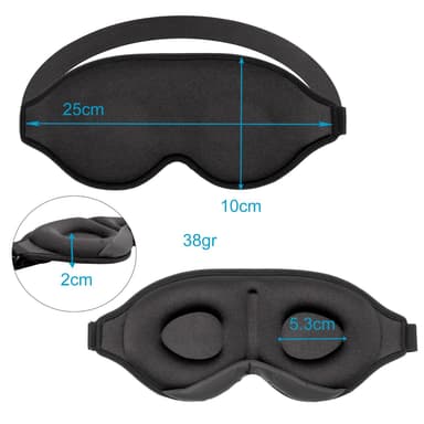 Sovemaske i sort 3D myk lett og sterk blackout