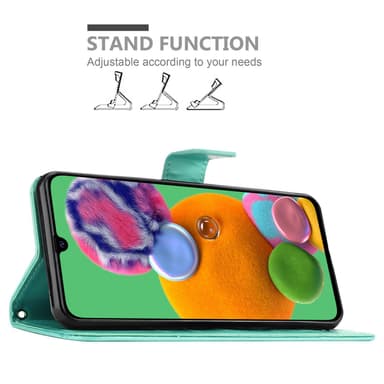Samsung Galaxy A90 5G lommebokdeksel Blomster (turkis)