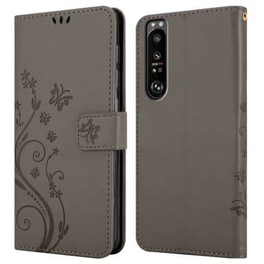 Sony Xperia 1 III lommebokdeksel Blomster (grå)