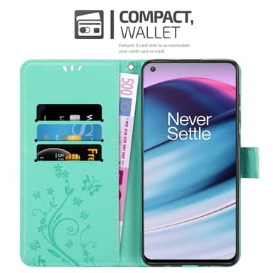OnePlus Nord CE 5G lommebokdeksel Blomster (turkis)