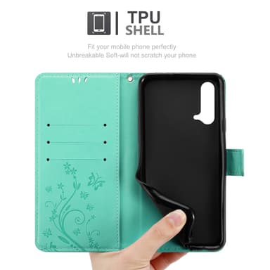 OnePlus Nord CE 5G lommebokdeksel Blomster (turkis)
