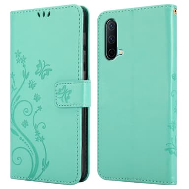 OnePlus Nord CE 5G lommebokdeksel Blomster (turkis)
