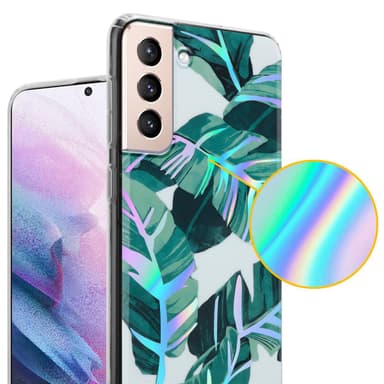 Samsung Galaxy S21 PLUS lommebokdeksel Blomster (hvit)