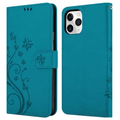iPhone 11 PRO MAX lommebokdeksel Blomster (blå)