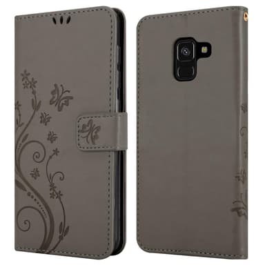 Samsung Galaxy A8 2018 lommebokdeksel Blomster (grå)