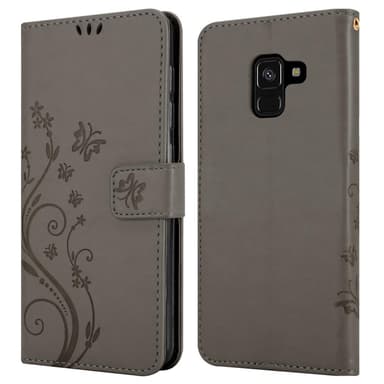 Samsung Galaxy A8 2018 lommebokdeksel Blomster (grå)