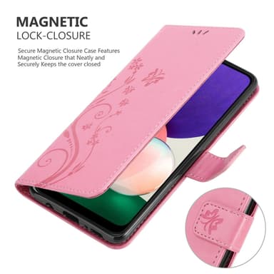 Samsung Galaxy A22 5G lommebokdeksel Blomster (rosa)