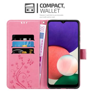 Samsung Galaxy A22 5G lommebokdeksel Blomster (rosa)