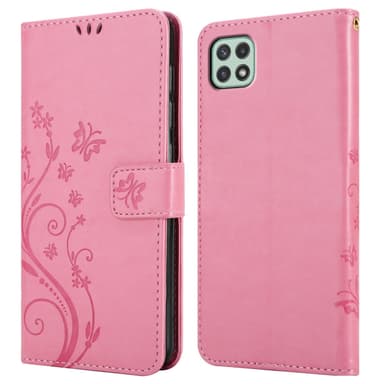 Samsung Galaxy A22 5G lommebokdeksel Blomster (rosa)