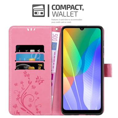 Huawei Y6P lommebokdeksel Blomster (rosa)