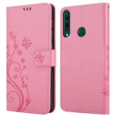 Huawei Y6P lommebokdeksel Blomster (rosa)