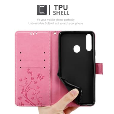 Samsung Galaxy A20s lommebokdeksel Blomster (rosa)