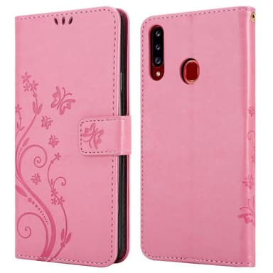 Samsung Galaxy A20s lommebokdeksel Blomster (rosa)