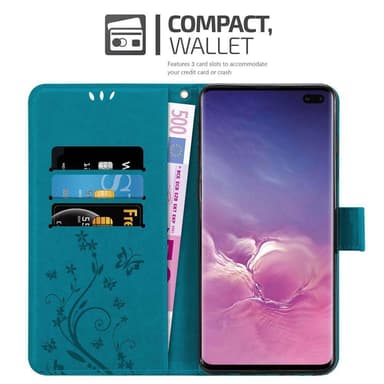 Samsung Galaxy S10 PLUS lommebokdeksel Blomster (blå)