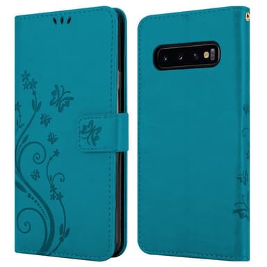 Samsung Galaxy S10 PLUS lommebokdeksel Blomster (blå)